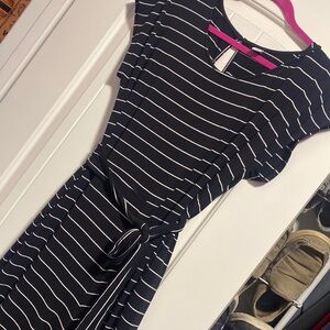 Striped black and white jumpsuit from Old Navy with tie .